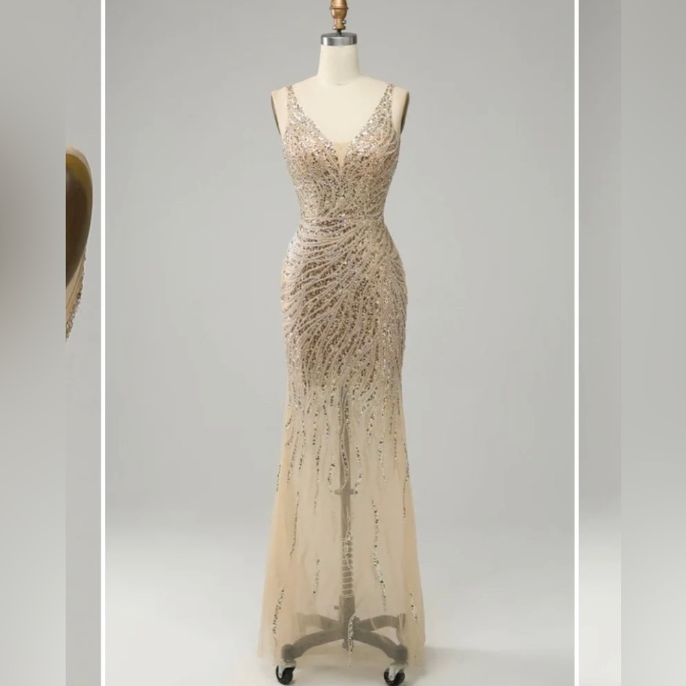 Gold sequin formal prom dress